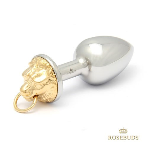 Rosebuds Luxe Steel Butt Plug With Golden Lion End Med - - Butt Plugs