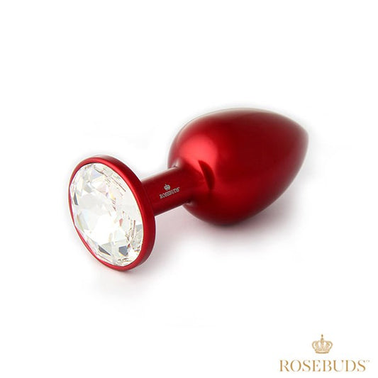 Rosebuds Red Aluminium Butt Plug With Gem Medium - - Butt Plugs