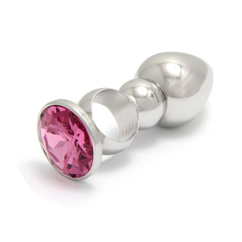 Rosebuds Jewelry Ringed Stainless Steel Butt Plug Gem with Crystal - Butt Plugs