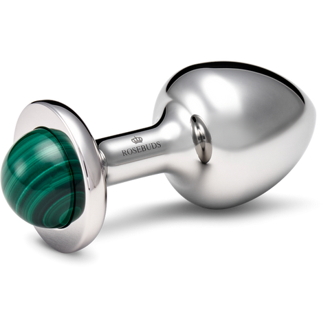 Rosebuds Jewelry Stainless Steel Anal Plug Small With Malachite Gem Premium - Butt Plugs