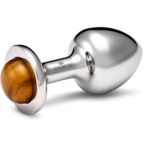Rosebuds Luxury Stainless Steel Anal Plug with Tiger Eye Crystal Premium Weight - Butt Plugs