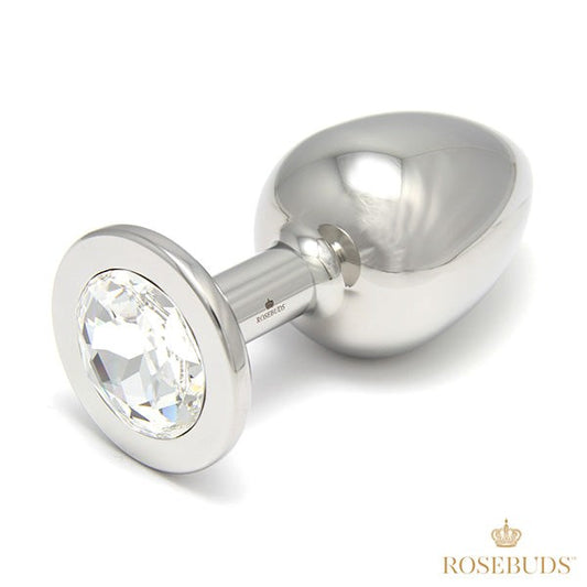Rosebuds Stainless Steel XL Butt Plug Jeweled Clear - - Butt Plugs
