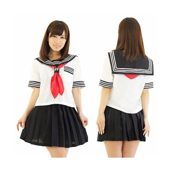 Schoolgirl Blouse, Pleated Skirt and Red Scarf Ensemble XL - - Skirts And Club Wear