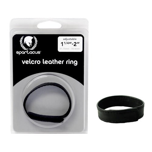 Sewn Leather Cock Ring Adjustable Velcro Tightening - - Cock Rings