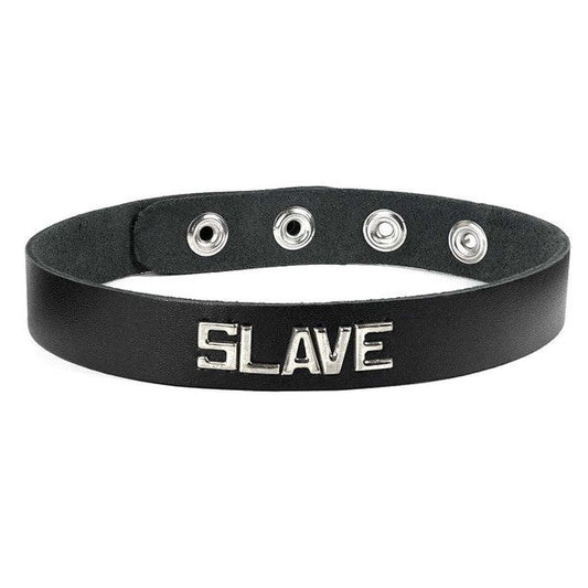 Spartacus Leather Wordband Collar - CUM DUMP - - Collars and Leads