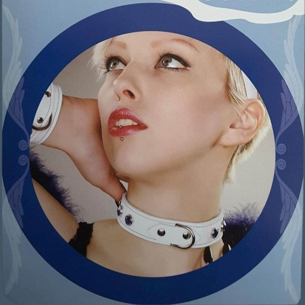 SPARTACUS White Leather Collar with Blue Gems & Lining - - Collars and Leads