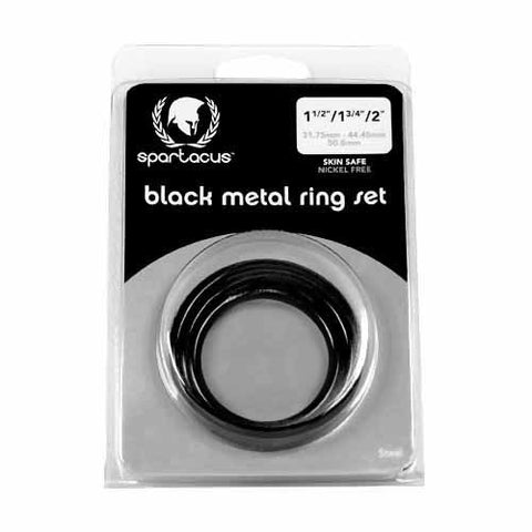 Spartacus Enterprises Steel 3 Piece Cock Ring Set Black with Multiple Sizes - Steel Cock Rings