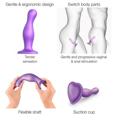 Strap On Me Dildo Plug Curvy Metallic Purple with Suction Cup Base - Anal Dildos