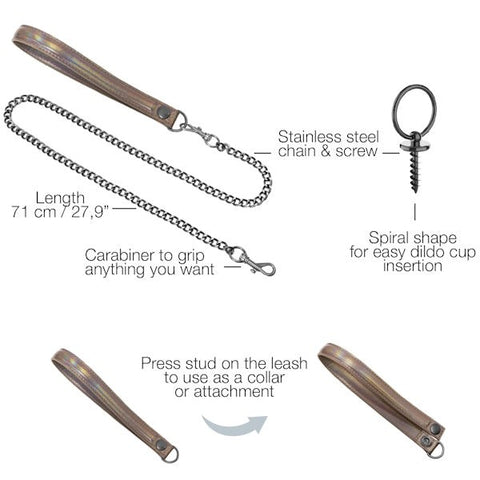 Strap On Me Bondage Collar Leash and Dildo Ring Set with Bronze Finish - Collars and Leads
