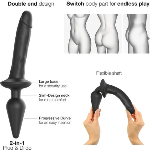 STRAP ON ME Switch Plug In Realistic Black Dual Function Dildo - Anal Dildos