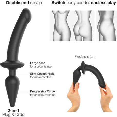 Strap On Me Switch Plug In Semi Realistic Black 2 in 1 Dildo and Plug - Anal Dildos