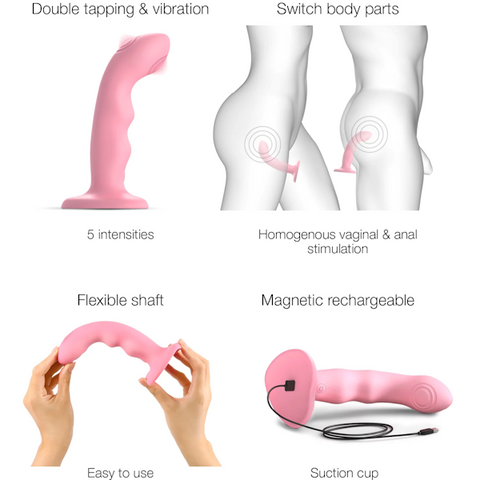 Strap On Me Tapping Vibrating Dildo Wave with 5 Vibration Modes - Vibrating Dildos