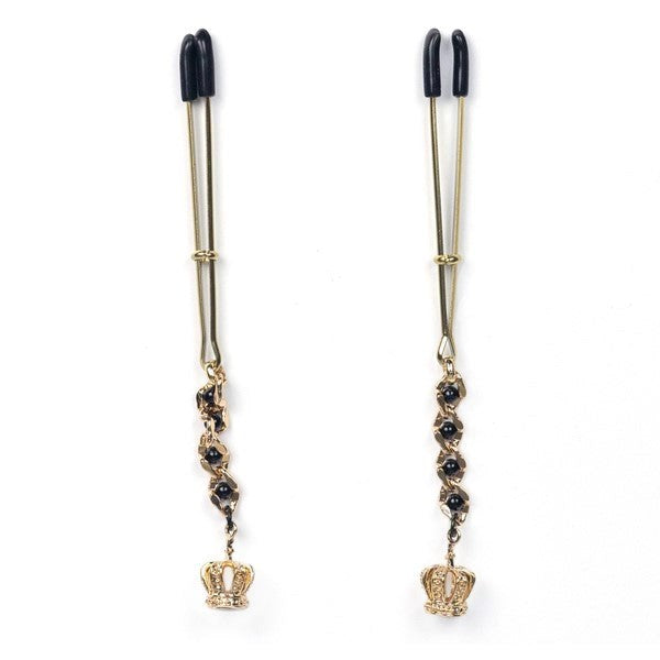 Tweezer Nipple Clamps With Crown Pendant - - Nipple and Clit Clamps
