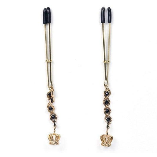 Tweezer Nipple Clamps With Crown Pendant - - Nipple and Clit Clamps