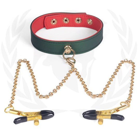Vegan Collar and Nipple Clamps Stimulation - - Nipple and Clit Clamps