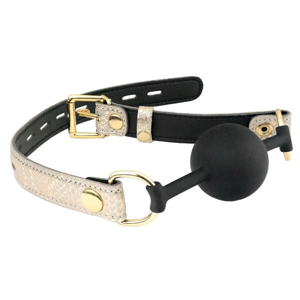 White Snake Print Strap Silicone Gag Restraint - - Bondage Gags and Bits