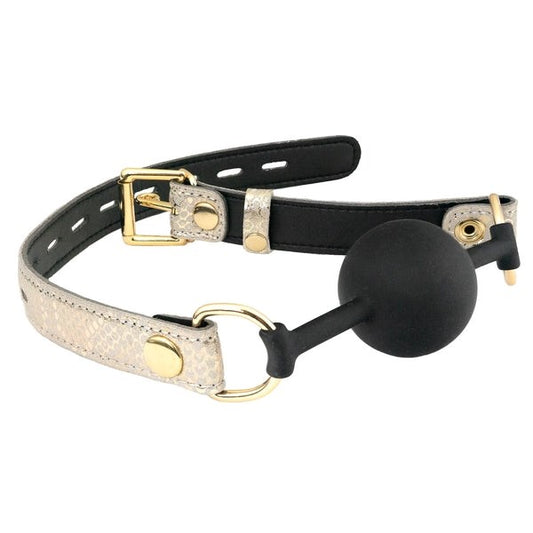 White Snake Print Strap Silicone Gag Restraint - - Bondage Gags and Bits