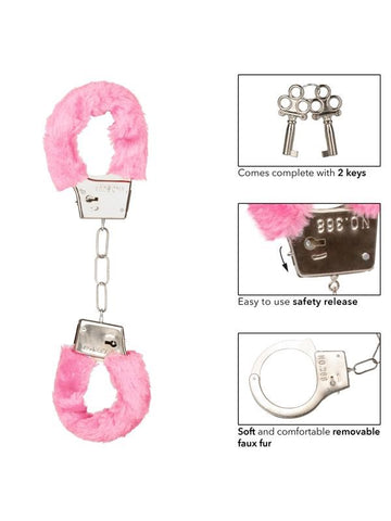 California Exotics Playful Furry Cuffs Soft Faux Fur Handcuffs Pink - Cuffs and Restraints