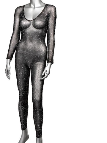California Exotics Radiance Crotchless Full Bodysuit with Rhinestone Details - Teddies and Bodysuits