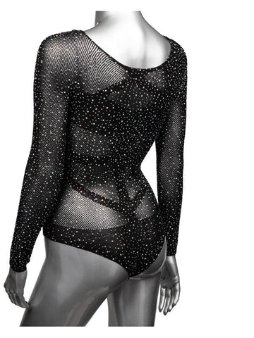 California Exotics Radiance Long Sleeve Mesh Bodysuit With Thong Rhinestone - Teddies and Bodysuits