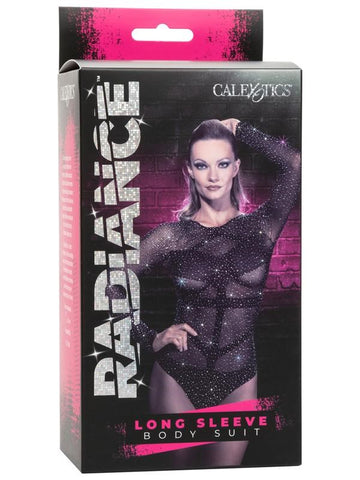 California Exotics Radiance Long Sleeve Mesh Bodysuit With Thong Rhinestone - Teddies and Bodysuits