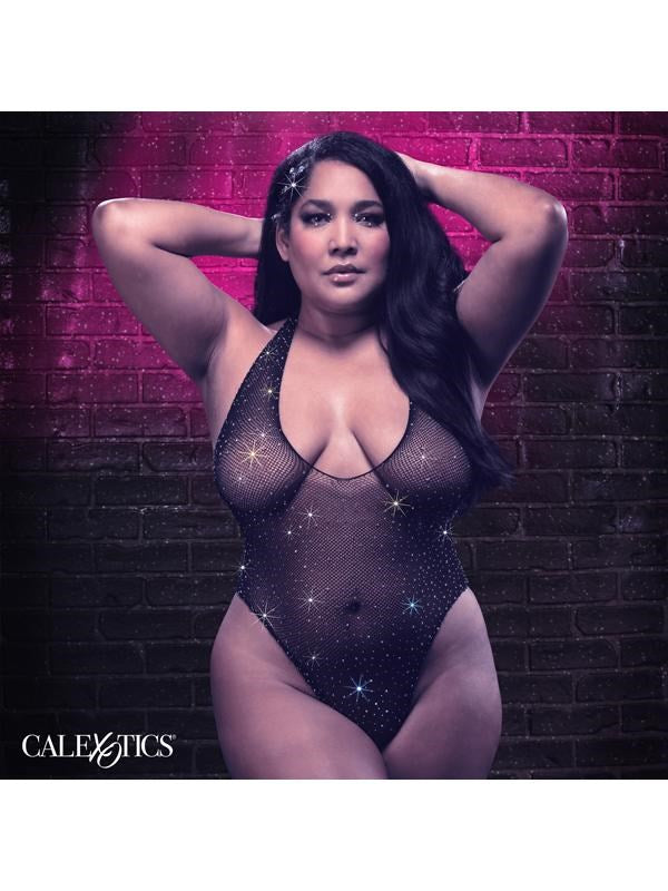 California Exotics Radiance Plus Size Deep V Mesh Bodysuit with Thong - - Teddies and Bodysuits