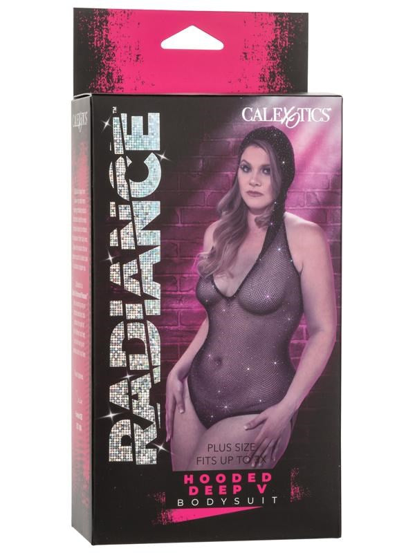 California Exotics Radiance Plus Size Hooded Deep V Soft & Stretchy Bodysuit - - Teddies and Bodysuits
