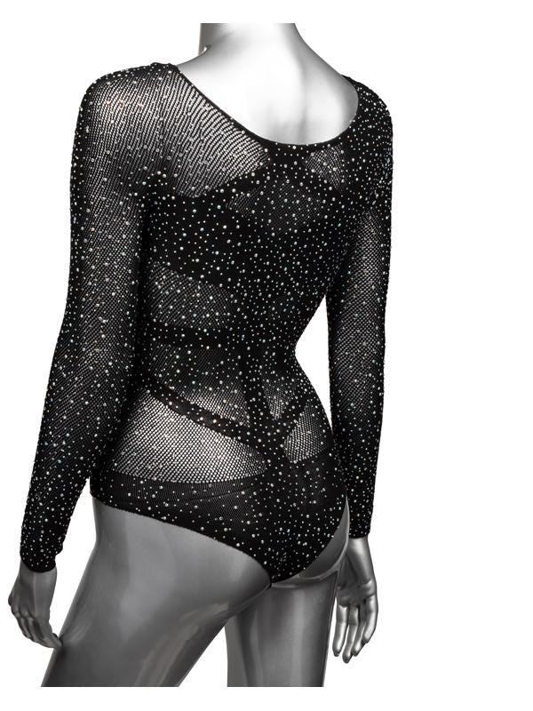 California Exotics Radiance Plus Size Long Sleeve Mesh Bodysuit With Rhinestones - - Teddies and Bodysuits