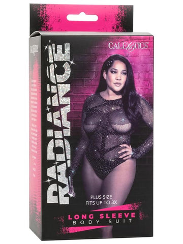 California Exotics Radiance Plus Size Long Sleeve Mesh Bodysuit With Rhinestones - Teddies and Bodysuits
