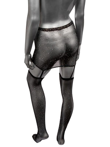 California Exotics Radiance Garter Skirt With Thigh Highs Rhinestone Mesh - Fishnet and Thigh Highs