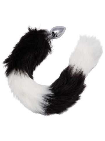 California Exotics Running Wild Black and White Metallic Anal Probe with Long Tail - Butt Plugs