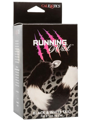California Exotics Running Wild Black and White Metallic Anal Probe with Long Tail - Butt Plugs