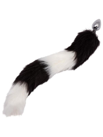 California Exotics Running Wild Black and White Metallic Anal Probe with Long Tail - Butt Plugs