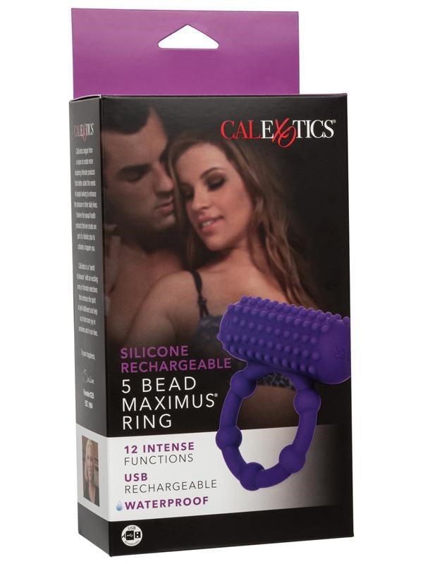 California Exotics Silicone 12 Functions Rechargeable 5 Bead Maximus Ring - - Vibrating Cock Rings