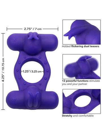 California Exotics Silicone 12 Functions Rechargeable Triple Orgasm Enhancer Ring - Vibrating Cock Rings