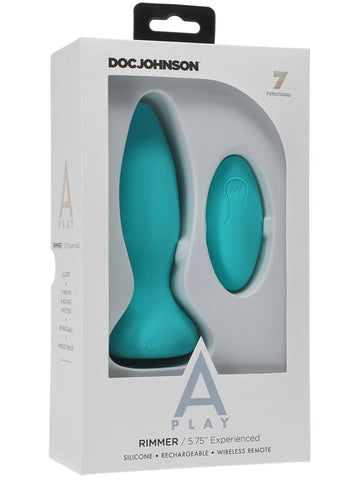 Doc Johnson A Play Rimmer Rechargeable Silicone Anal Butt Plug with Rotating Ridges - Clit Ticklers and Pulsators