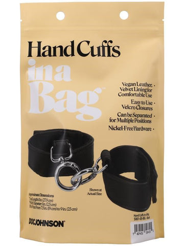 Doc Johnson Bondage Hand Cuffs In A Bag Vegan Leather Restraints - Cuffs and Restraints