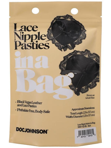 Doc Johnson Sexy Safe Lace Nipple Pasties Black Vegan Leather Coverage - Breast and Nipple Toys