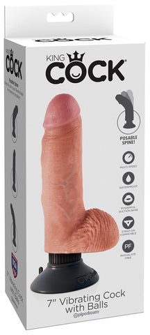 King Cock 7 inch Realistic Vibrating Cock with Balls Lifelike Design - Vibrating Dildos