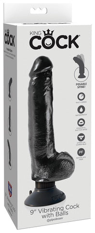 Pipedream Products King Cock Vibrating Cock with Balls Black 9 Inch Dildo - Vibrating Dildos