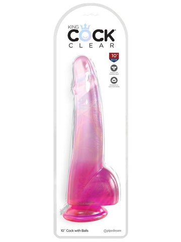 Pipedream Products King Cock Clear 10 Inch Cock with Balls Suction Cup - Realistic Dildos