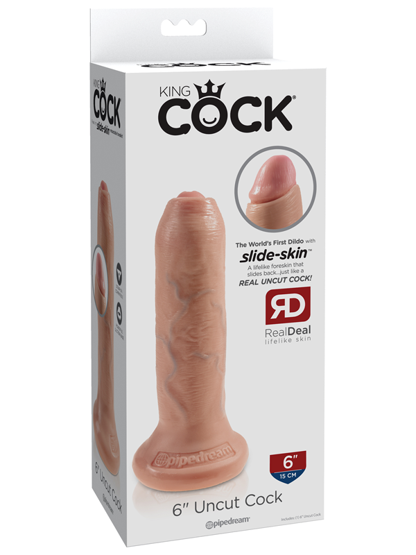 Pipedream Products King Cock Uncut Lifelike with Foreskin Realistic Dildo Flesh - - Realistic Dildos