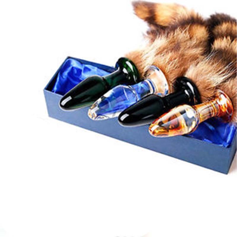 BDStyle Brown Faux Fox Tail Smooth Glass Butt Plug with 23cm Tail - - Steel Sex Toys