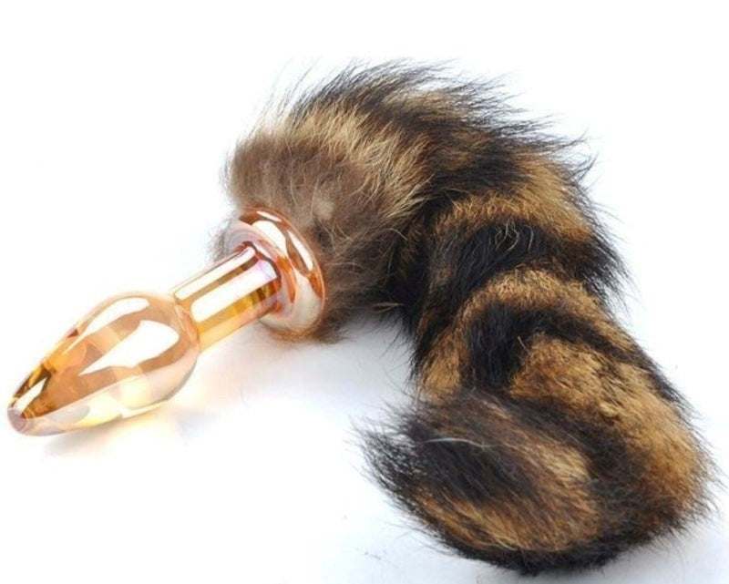 BDStyle Brown Faux Fox Tail Smooth Glass Butt Plug with 23cm Tail - - Steel Sex Toys