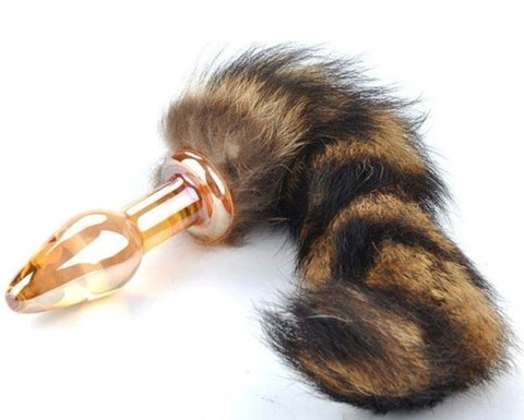 BDStyle Brown Faux Fox Tail Smooth Glass Butt Plug with 23cm Tail - Steel Sex Toys