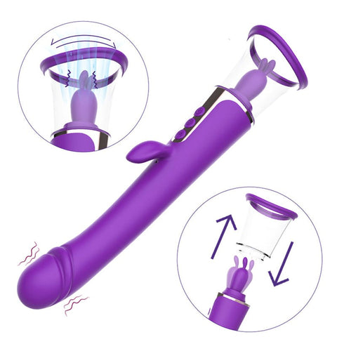 BDStyle Clit and Nip Suck Dildo Vibe with Dual Stimulation Technology - Clit Ticklers and Pulsators