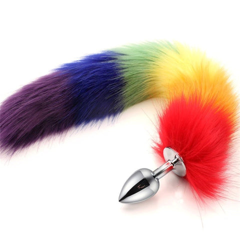 BDStyle Colorful Fox Tail Steel Butt Plug Large with Colorful Tail - Butt Plugs
