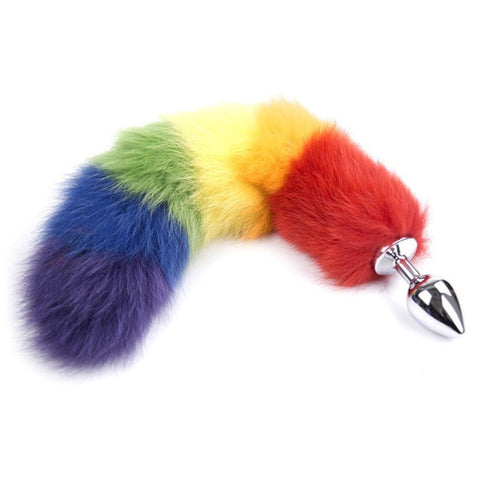 BDStyle Colorful Fox Tail Steel Butt Plug Small with Fox Tail - Butt Plugs