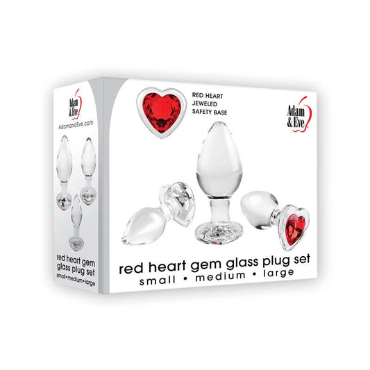 Adam & Eve Luxurious Glass Anal Plug Set with Heart Gems and Three Sizes - - Butt Plugs