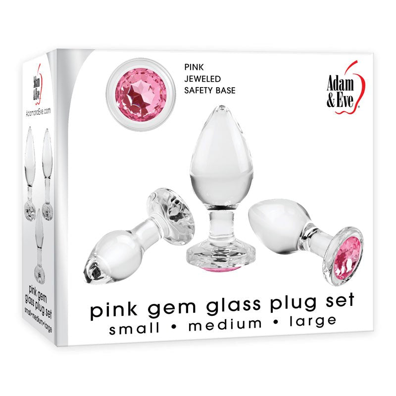 Adam & Eve Luxurious Glass Anal Plug Set with Heart Gems and Three Sizes - - Butt Plugs